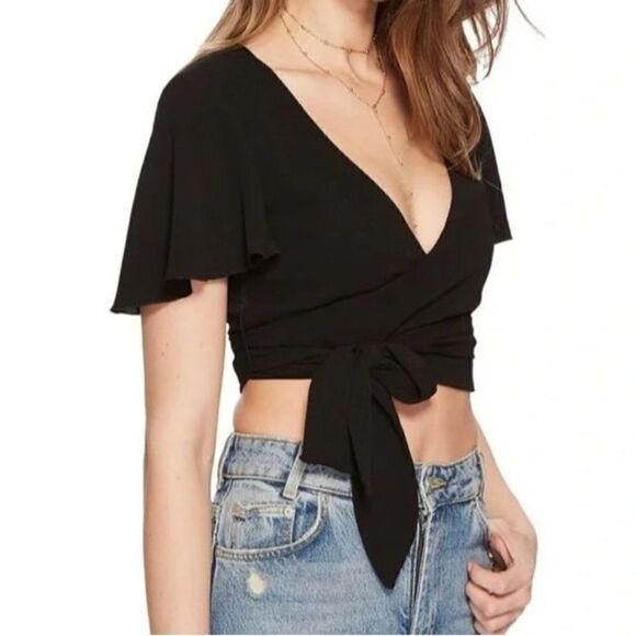 NWT! Show Me Your Mumu Black Wrap Crop Top Size Small - Picture 1 of 6